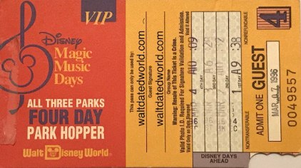 1996 Walt Disney World Magic Music Days Ticket