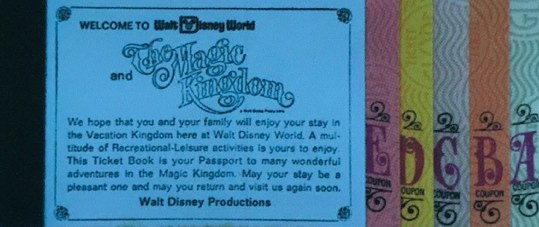 Walt Disney World A thru E ticket coupon book