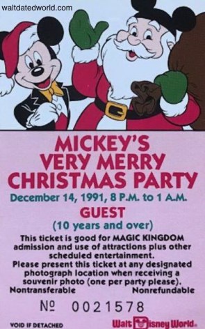 1991 Mickey's Very Merry Christmas Party ticket