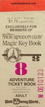 Walt Disney World Key Magic Kingdom Club ticket coupon book