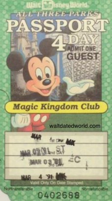 1991 Magic Kingdom Club Disney Ticket