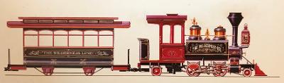 Fort Wilderness Railroad engine and car concept drawing Walt Disney World