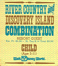 1980 River Country Discovery Island Combo Ticket Walt Disney World